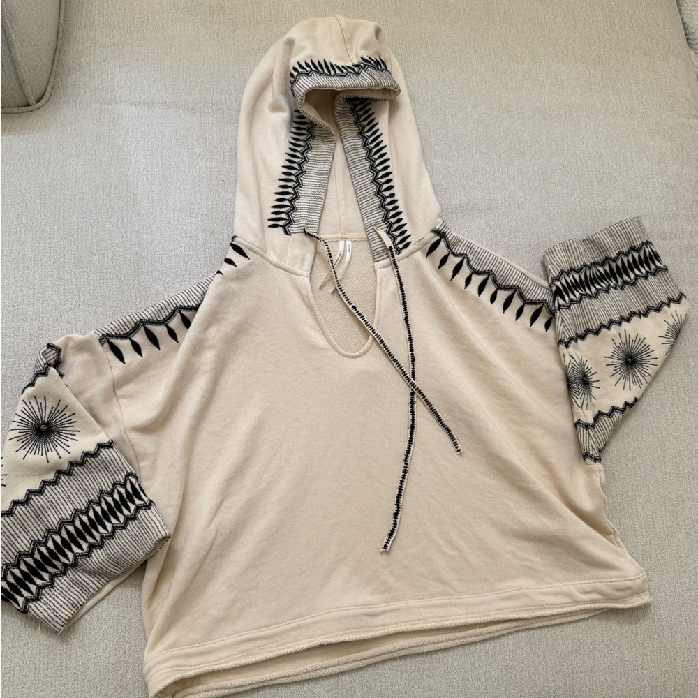 Anthropologie Embroidered Crop  Hoodie | EUC | Size S Small